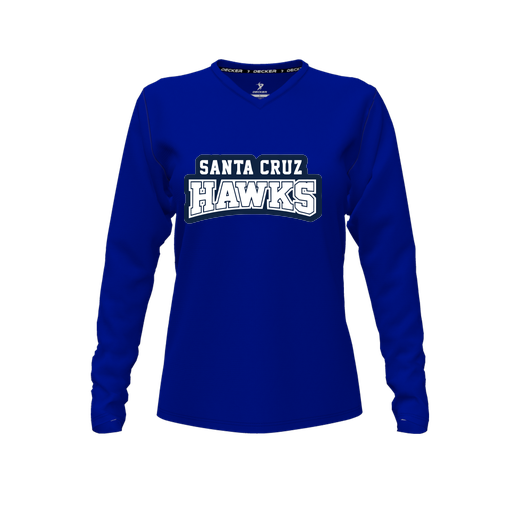 [CUS-DFW-TEES-CMF-VNK-LSL-RYL-FYXS-LOGO1] Decker Comfort T-Shirt (Female Youth XS, Royal, V Neck, Logo 1, Long Sleeve)