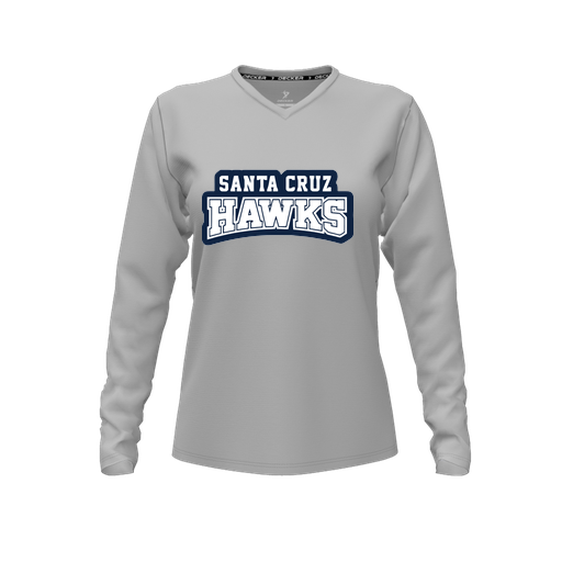 [CUS-DFW-TEES-CMF-VNK-LSL-GRY-FYXS-LOGO1] Decker Comfort T-Shirt (Female Youth XS, Gray, V Neck, Logo 1, Long Sleeve)