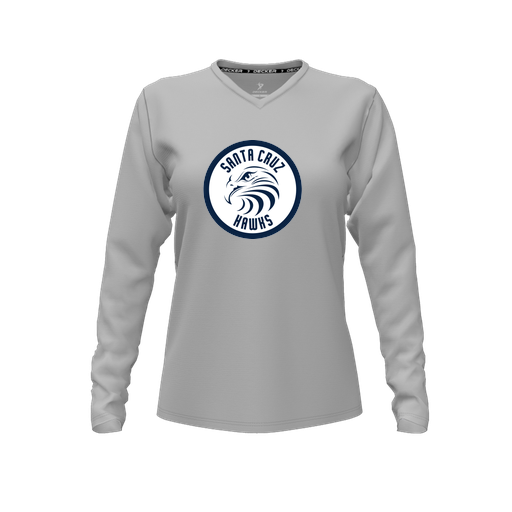 [CUS-DFW-TEES-CMF-VNK-LSL-GRY-FYXS-LOGO2] Decker Comfort T-Shirt (Female Youth XS, Gray, V Neck, Logo 2, Long Sleeve)