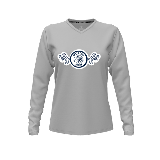 [CUS-DFW-TEES-CMF-VNK-LSL-GRY-FYXS-LOGO3] Decker Comfort T-Shirt (Female Youth XS, Gray, V Neck, Logo 3, Long Sleeve)