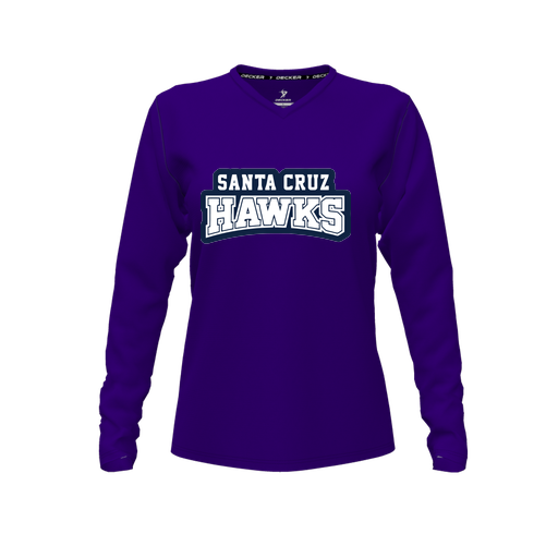 [CUS-DFW-TEES-CMF-VNK-LSL-PUR-FYXS-LOGO1] Decker Comfort T-Shirt (Female Youth XS, Purple, V Neck, Logo 1, Long Sleeve)
