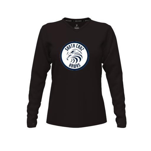 [CUS-DFW-TEES-PER-VNK-LSL-BLK-FYXS-LOGO2] Decker Performance T-Shirt (Female Youth XS, Black, V Neck, Logo 2, Long Sleeve)