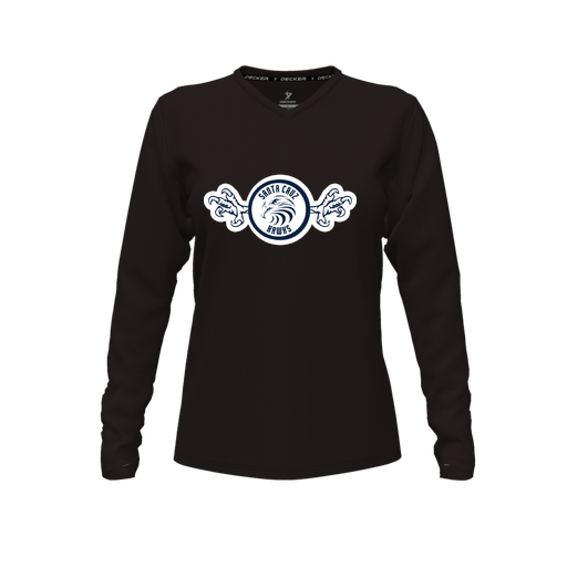[CUS-DFW-TEES-PER-VNK-LSL-BLK-FYXS-LOGO3] Decker Performance T-Shirt (Female Youth XS, Black, V Neck, Logo 3, Long Sleeve)