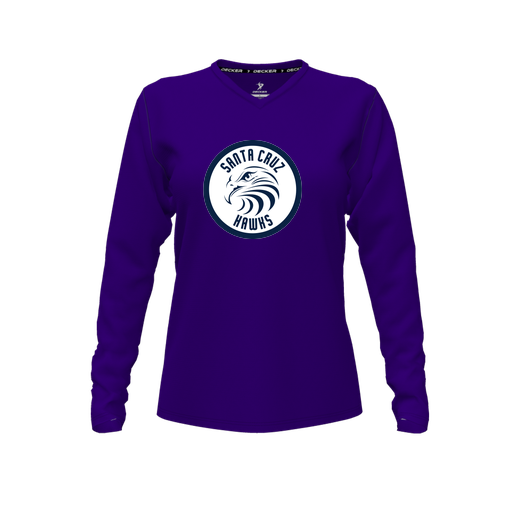 [FTLVPTPP-FYXS-LOGO2] Decker Performance T-Shirt (Female Youth XS, Purple, V Neck, Logo 2, Long Sleeve)