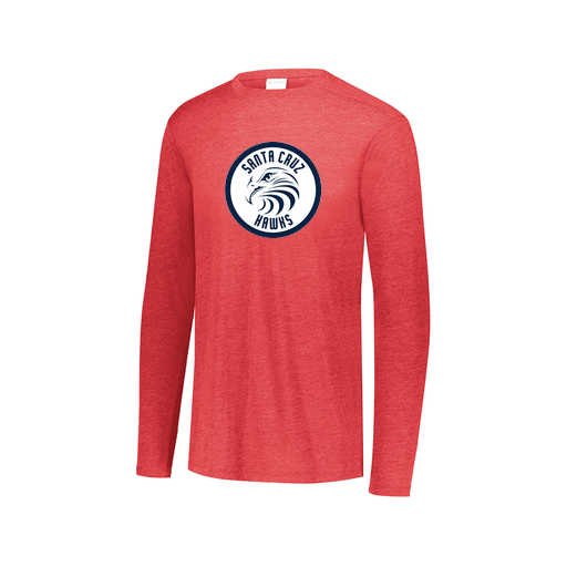 [3075.V96.XS-LOGO2] Decker Men's Tri-Blend T-Shirt - Long Sleeve (Adult XS, Red, Logo 2)